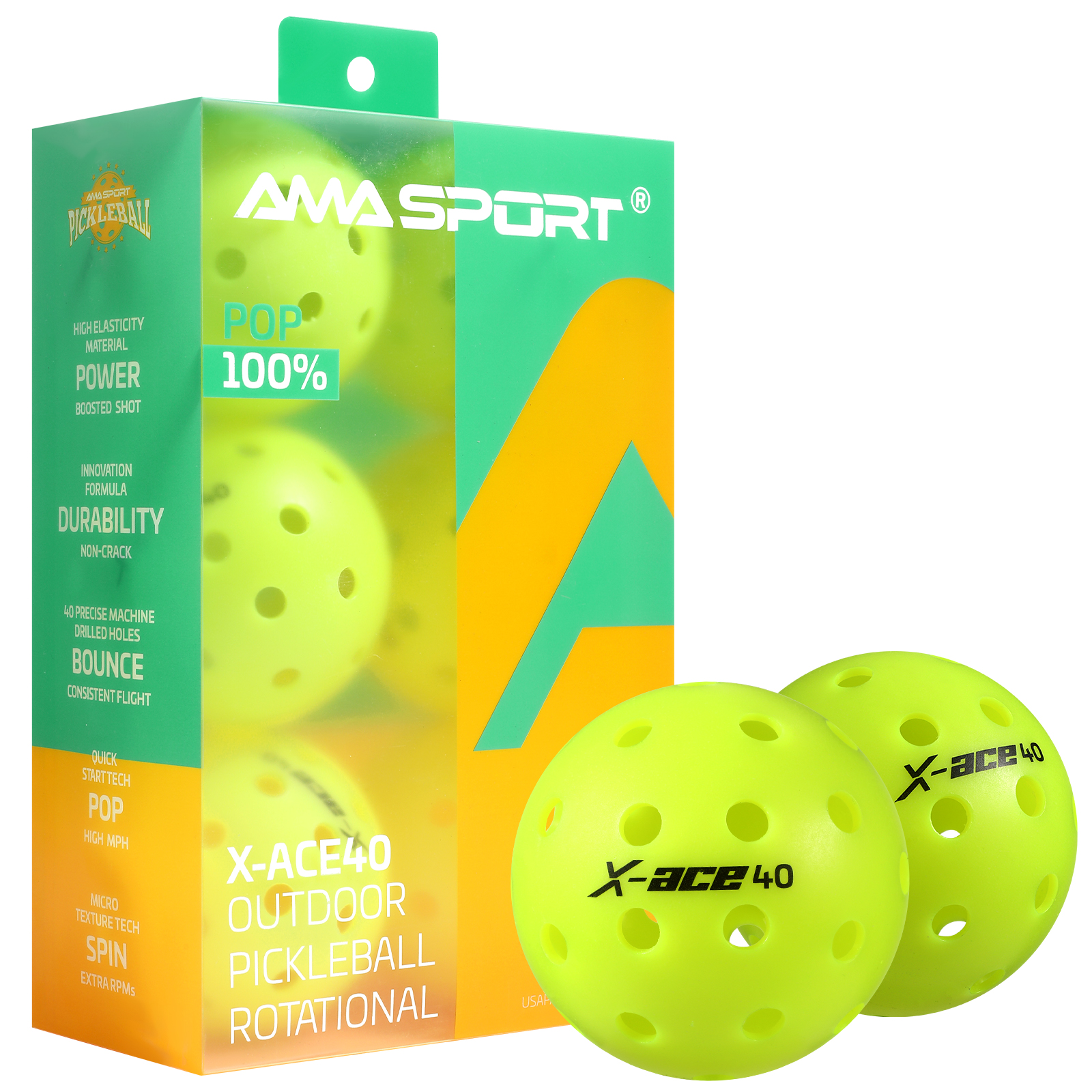 AMA SPORT Мячи для пиклбола X-ACE40-Прецизионные формованные отверстия Многоцветные высококачественные мячи для падель для тренировок на открытом воздухе Аксессуары