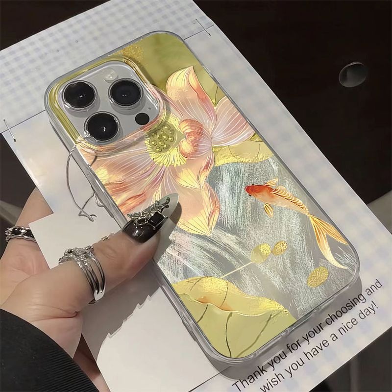 Custodia per telefono colorata Golden Lotus Koi per iPhone 17 Air 14 13 12 11 17 16 15 Pro Max 7 8 Plus SE2 Cover antiurto alla moda