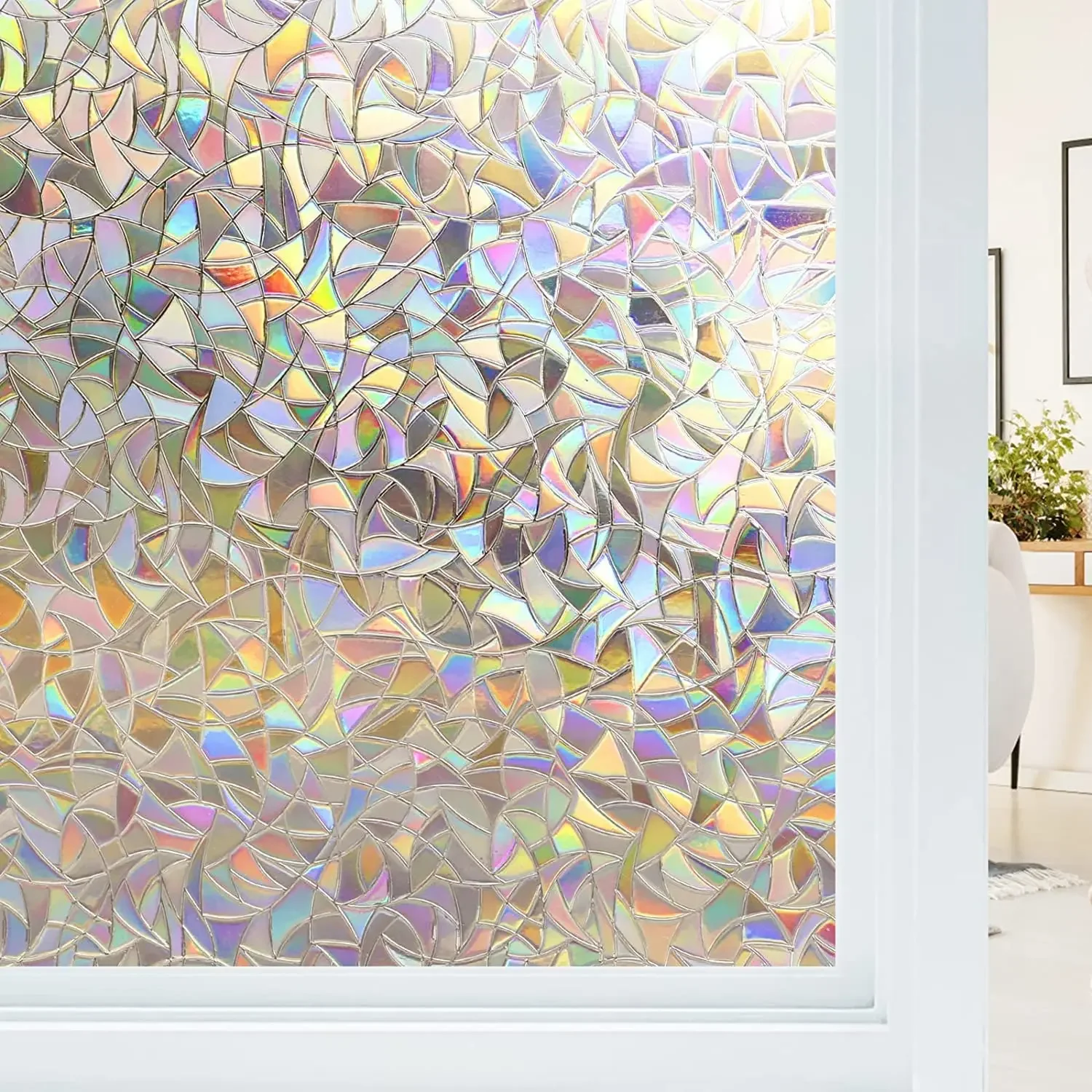 Película de privacidad para ventana, película de vitral adhesiva estática de arcoíris, pegatina para cubrir ventanas, no adhesivo, reflectante extraíble para el hogar