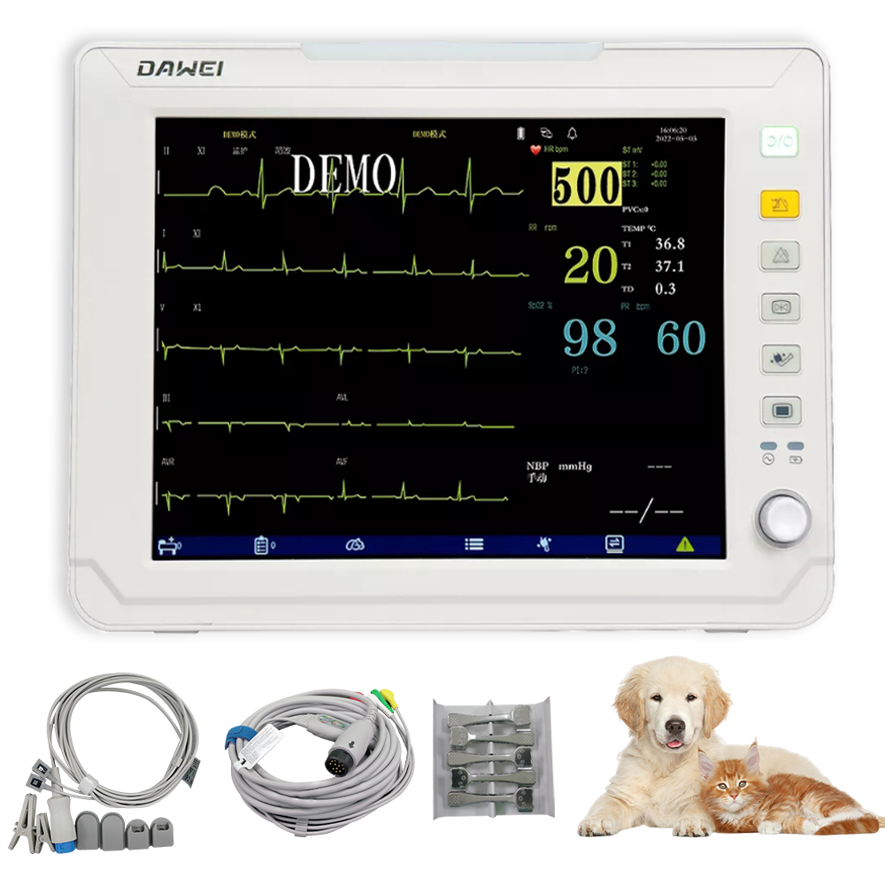 Draagbare veterinaire monitor 6-parameter, 12,1 "LCD groot scherm dierenarts patiënt voor honden katten dierenkliniek