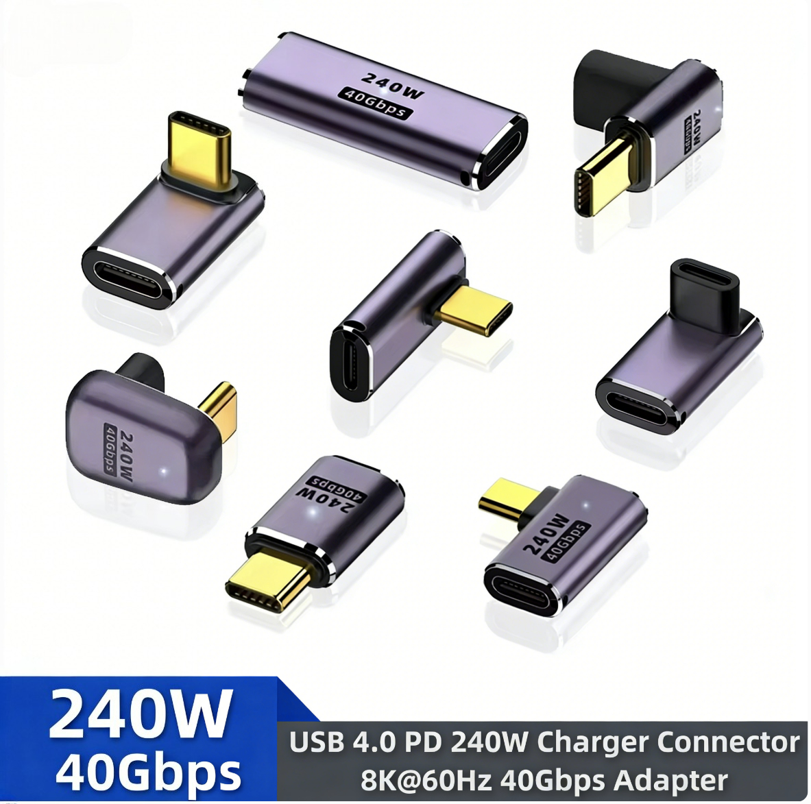 Adattatore USB4.0 40Gbps a forma di U ad angolo retto 240W 5A da USB C a Type C per ricarica rapida e trasferimento dati per Macbook 8K60HZ