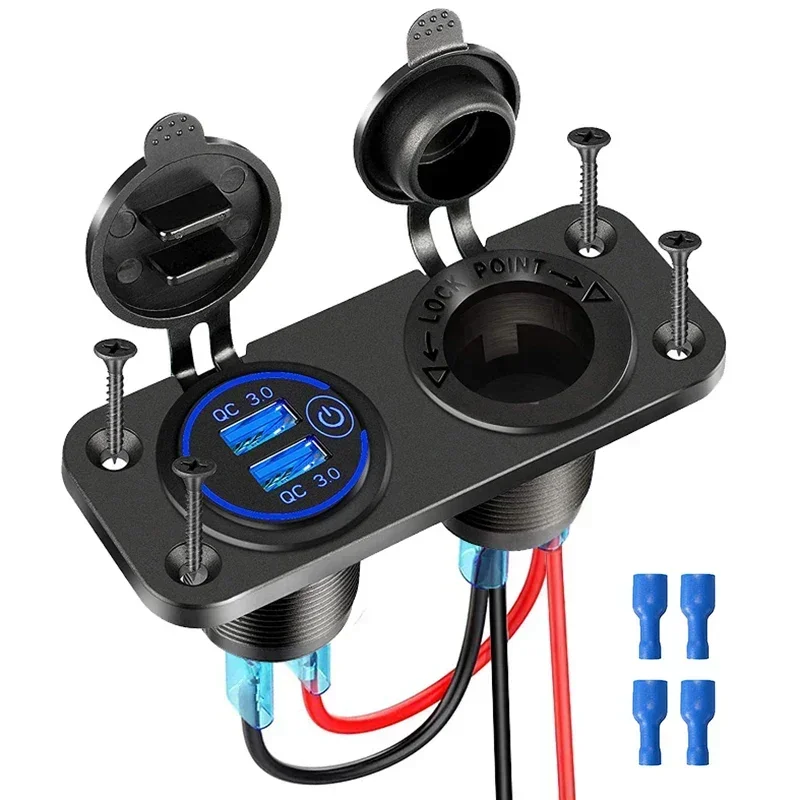 12V/24V Dual USB Buchse Panel QC3.0 Auto Ladegerät Buchse Adapter Outlet Zigarettenanzünder Adapter für Auto Boot RV Motorrad