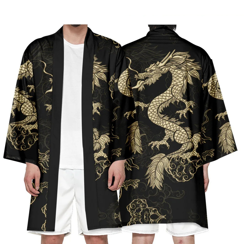 Chinese Draak Vest Harajuku Lange Stijl Kimono Vrouwen Mannen Japanse Straat Samurai Cosplay Yukata Tops Oversize 6XL