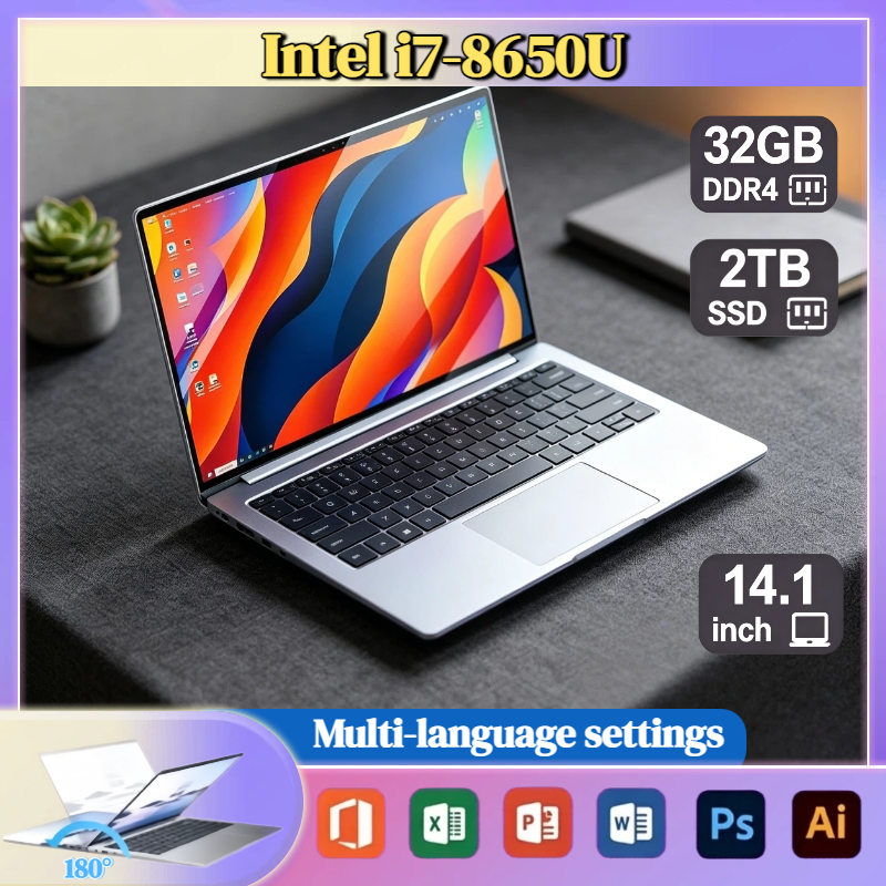 Portátil Ultra Delgado de 14.1 Pulgadas, Intel Core i7 8650U 4C8T 1.9GHz Base 4.2GHz Boost, 32GB RAM, 2TB SSD, para Juegos y Oficina, 1920x1080 HD Pro
