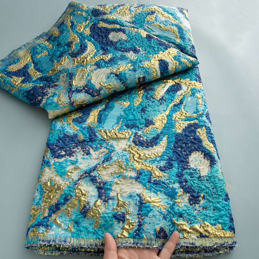 2025 französischer Brokat-Spitzenstoff, 2025, hochwertig, 5 Yards, Vergoldung, nigerianischer Jacquard-Spitzenstoff, elegantes Kleid für Frauen A4329
