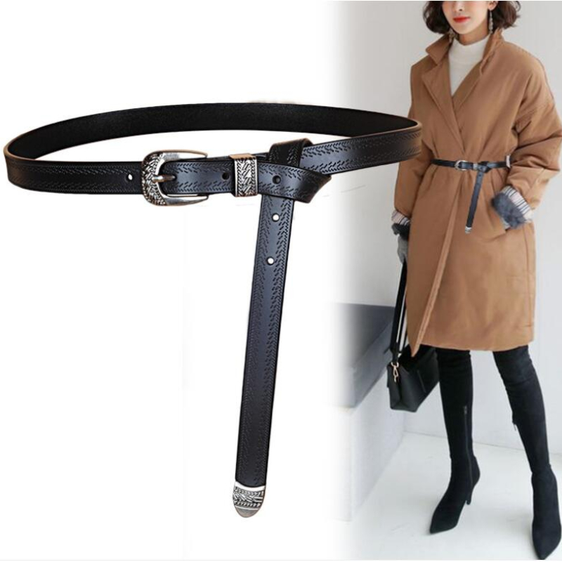 Mode Baru Wanita Antik Boho Kulit Logam Gesper Ganda Sabuk Pinggang Ikat Pinggang Wanita Kulit Asli Sabuk Kulit Sapi 1.8Cm