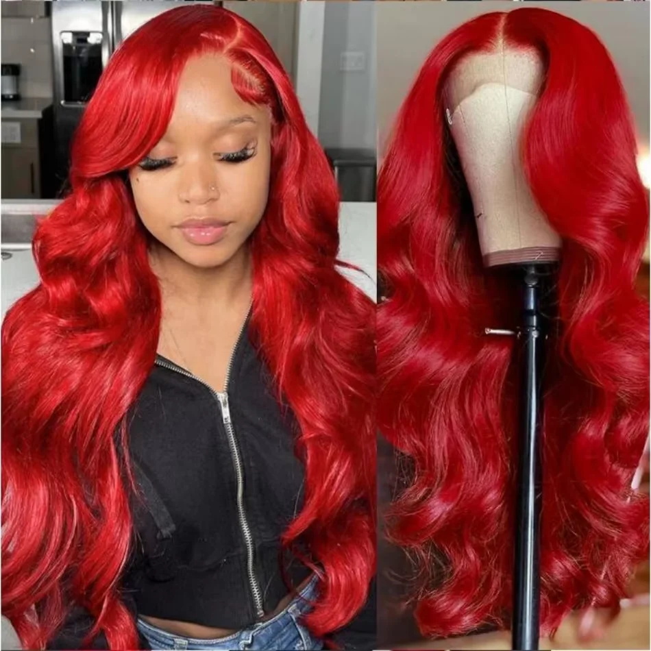 30 40 Inch Hot Red Body Wave 13x6 Hd Lace Frontal Wig Brazilian Water Wave 13x4 Lace Front Red Color Peruki z włosów ludzkich dla kobiet
