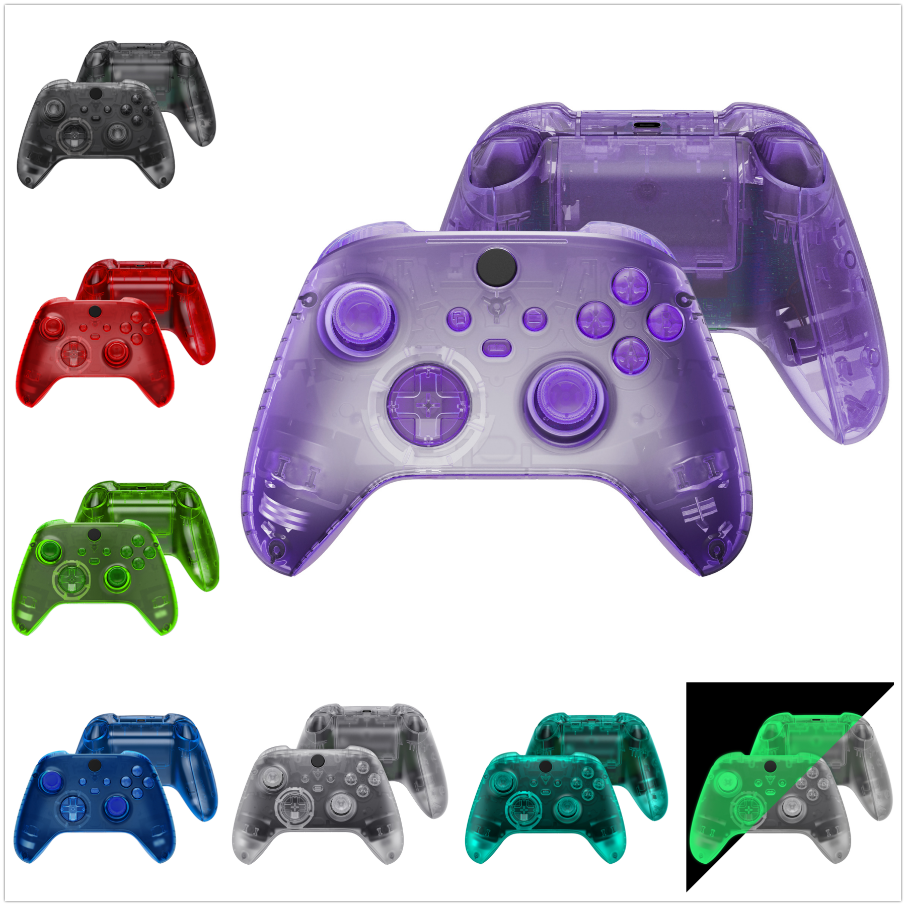 eXtremeRate Ersatz benutzerdefinierte transparente Controller Komplettset Gehäuseschale mit Tasten für Xbox Core Wireless Controller