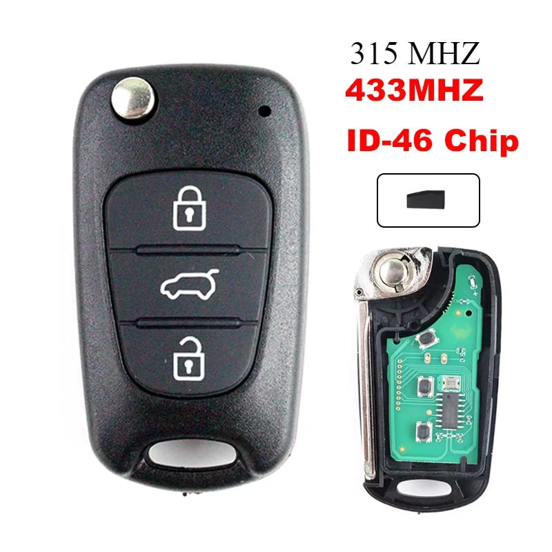 315Mhz 433Mhz ID46 Chip Flip remoto llave de coche remoto para Hyundai I20 I30 IX35 Avante para Kia K2 K5 Sportage Auto Key Case Shell