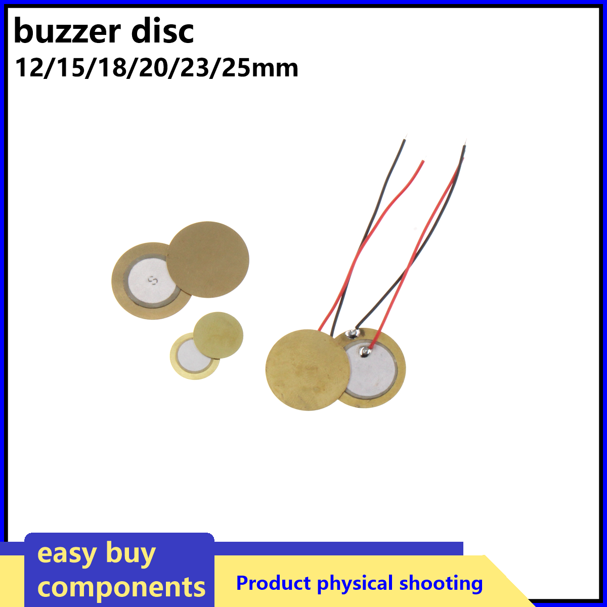 5/10/20 piezas zumbador piezoeléctrico placa de oblea de cerámica diámetro 12/15/18/20/27/35/50MM con altavoz zumbador de cable para Audio