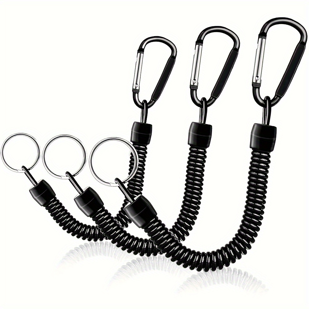3P-Schlüsselanhänger mit Federspirale, einziehbares Sicherheitsseil für das Handgelenk, 8,46 bis 47 Zoll ausziehbar, mit Karabiner und Ring