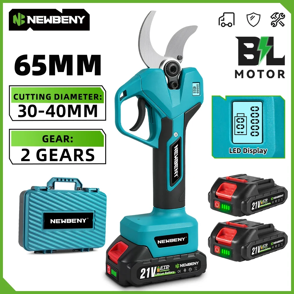 NewBeny 2 Gänge 65 mm bürstenlose elektrische Gartenschere Obstbaum Bonsai Beschneidung Schere Elektrowerkzeuge für Makita 18 V Batterie Pin
