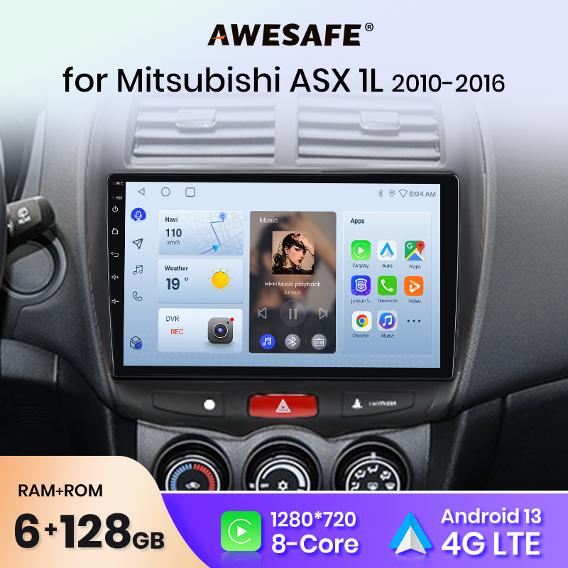 AWESAFE Kabelloses CarPlay Android Auto Autoradio für Mitsubishi ASX 2010 2011-2016 GPS Navi SWC FM BT Plug and Play DSP Stereo