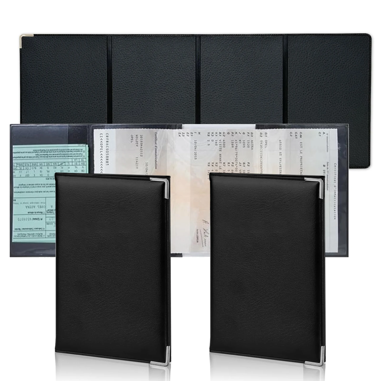 Porte-cartes noir à 4 volets en simili cuir Porte-documents, d'assurance et de permis de véhicule – Élégant, Compact et Durable