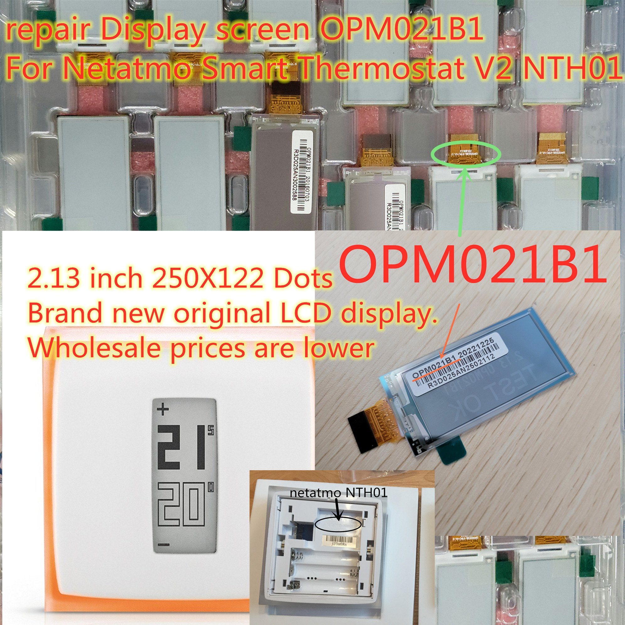 P/n-pantalla LCD de 2,13 pulgadas para termostato inteligente, panel EDP con tinta a color dual, para Netatmo V2, N3A-THM02 NTH01, OPM021B1