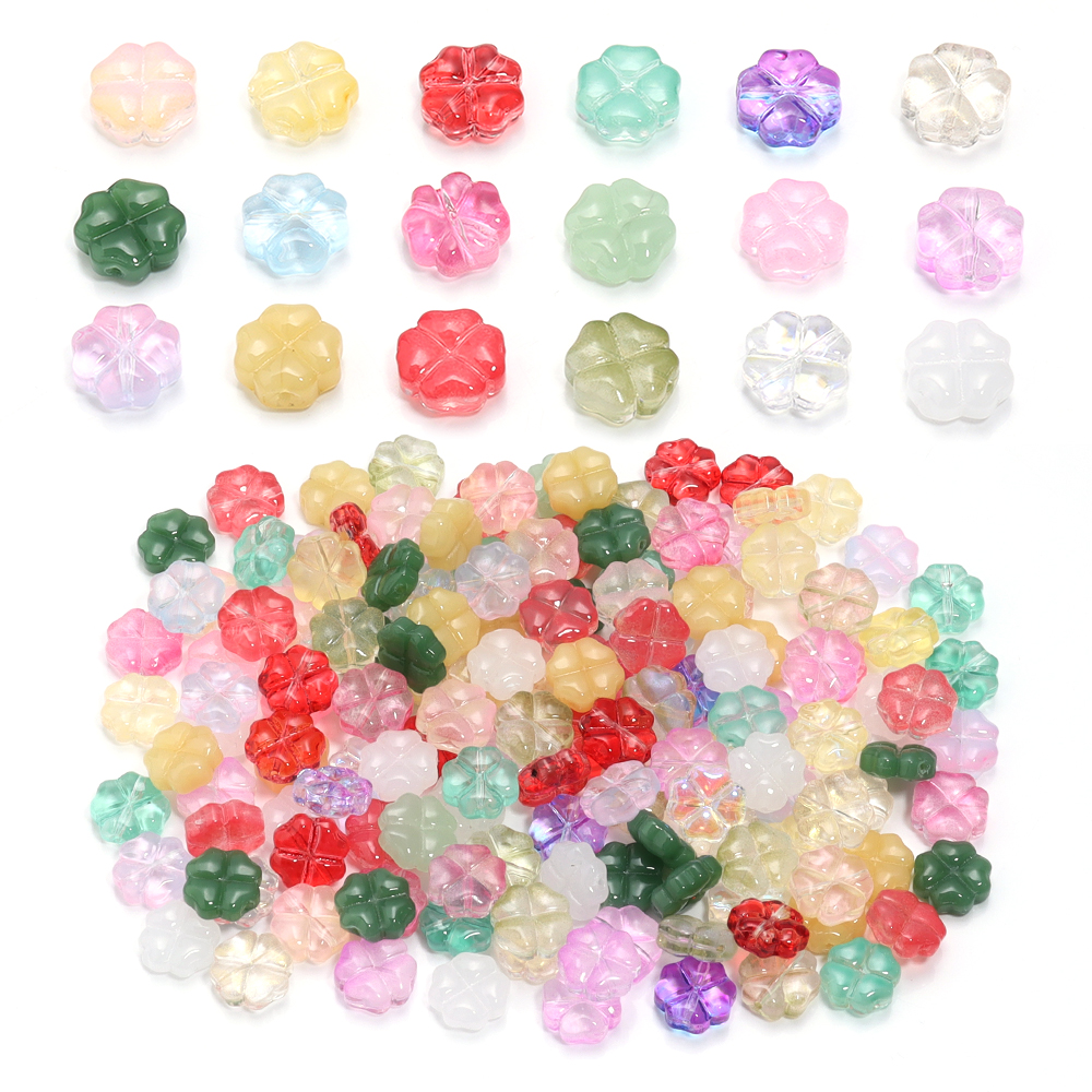 50 pçs/lote 10mm colorido trevo de quatro folhas forma contas para fazer jóias espaçador solto contas de vidro diy pulseira colar