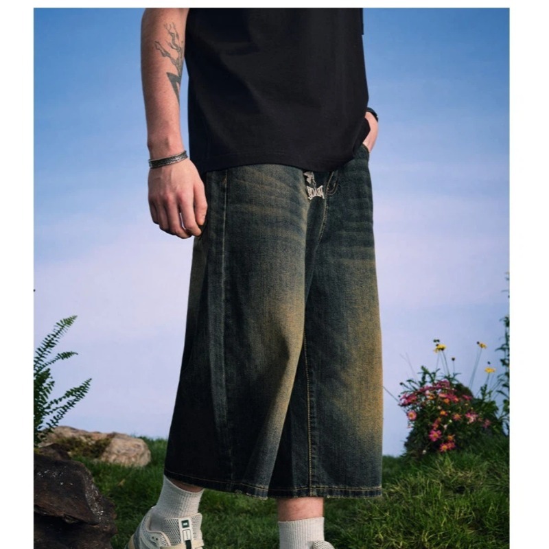 Bermudas Jeans Masculinas 2026 Verão Estilo Americano High Street Retrô com Efeito Degradê Lavado, Tendência Jovem Despojada, Novidade Versátil e Casual