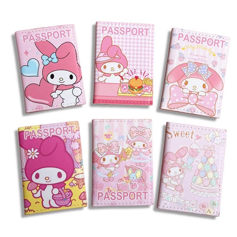 Обложка для паспорта Sanrio MY Melody, дорожная обложка для паспорта для девочек, чехол для визитных карточек из искусственной кожи с функцией для женщин, держатель для удостоверений личности