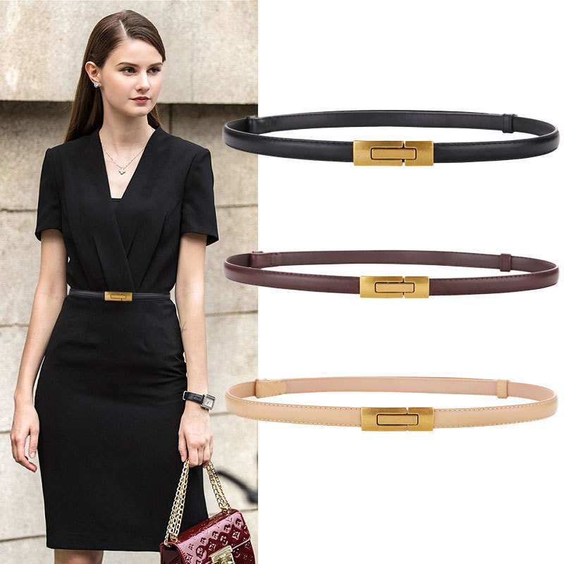 Mulheres skinny patente couro genuíno cinto fino fivela de liga ajustável cinto para vestido