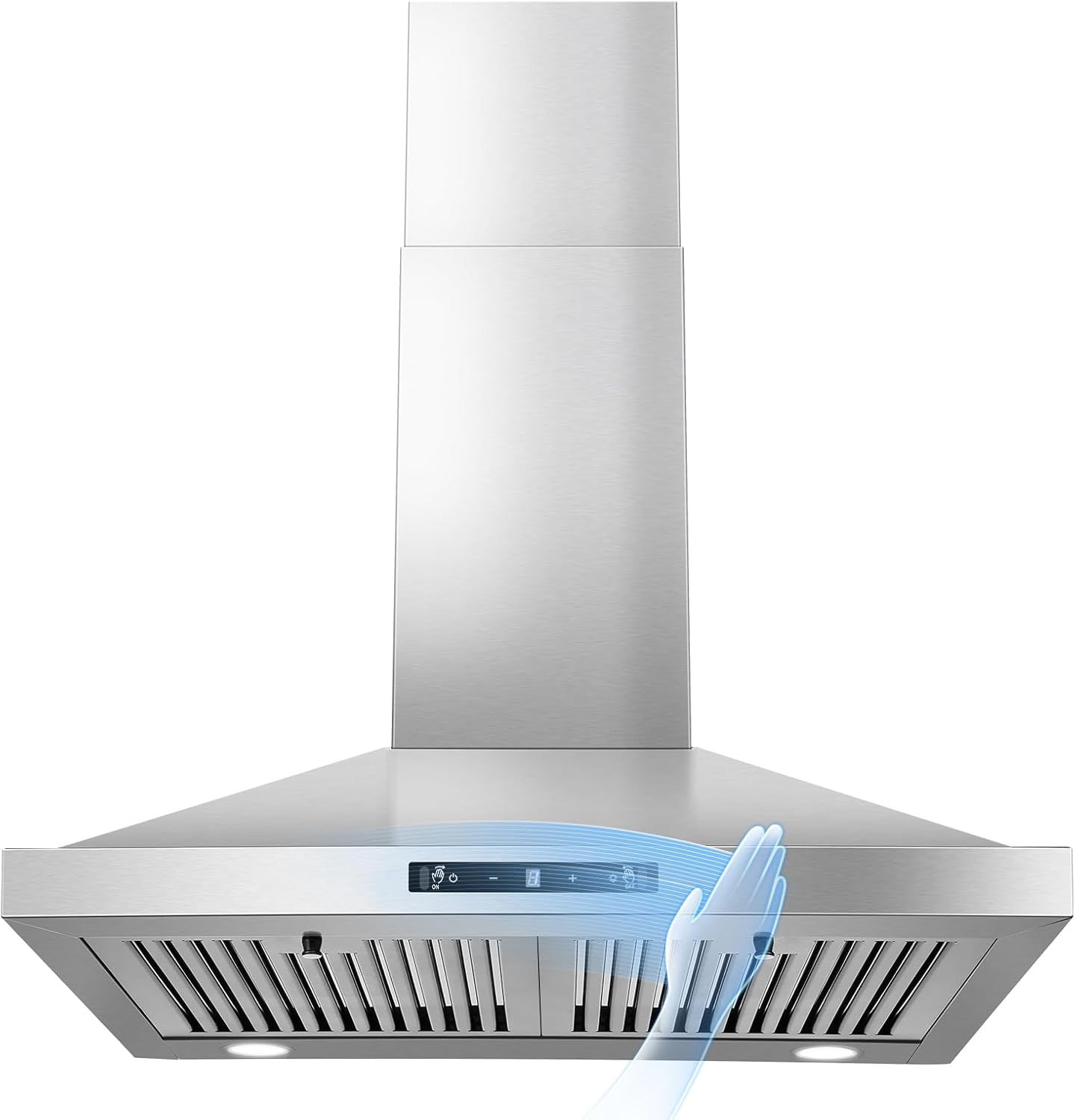Penghisap Asap Dapur Stainless Steel 24/30 Inci, Pemasangan di Dinding, 450CFM, Kontrol Gerakan & Sentuh, 3 Kecepatan