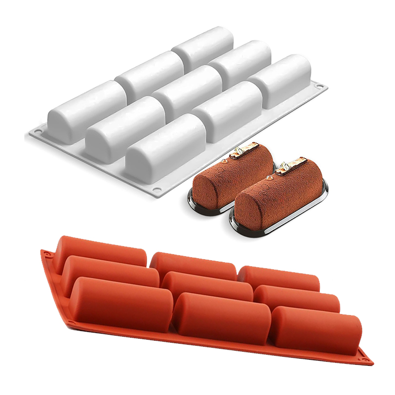 Molde de pastel de troncos de 9 cavidades para hornear rollo 3D cilindro pastelería postre pan de Chocolate proteína y barra energética accesorios de cocina
