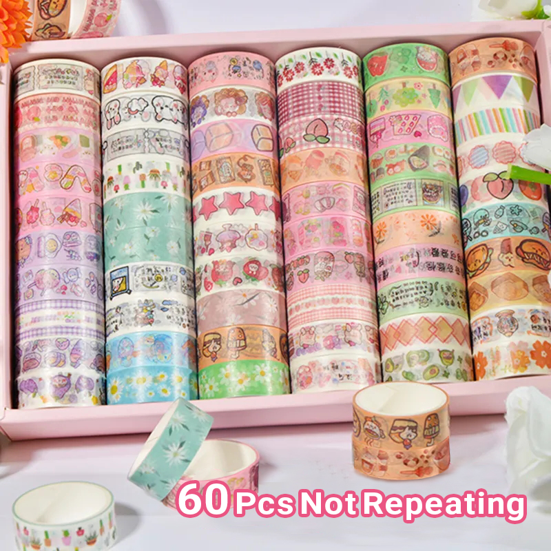 60 ชิ้น/เซ็ตน่ารัก Washi เทปญี่ปุ่น 1.5 ซม.กาวเทปกาวตกแต่งสมุดภาพเครื่องเขียนสติกเกอร์อุปกรณ์โรงเรียน