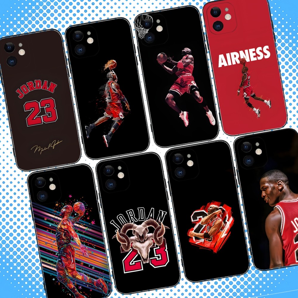 No-23 J-JordanSบาสเกตบอลเคสโทรศัพท์สําหรับiPhone 16,15,14,13,12,11,Pro,Max,Plus,X,XS,XR,SE,8,7,Mini,ซิลิโคนอ่อนนุ่มกรณีสีดํา