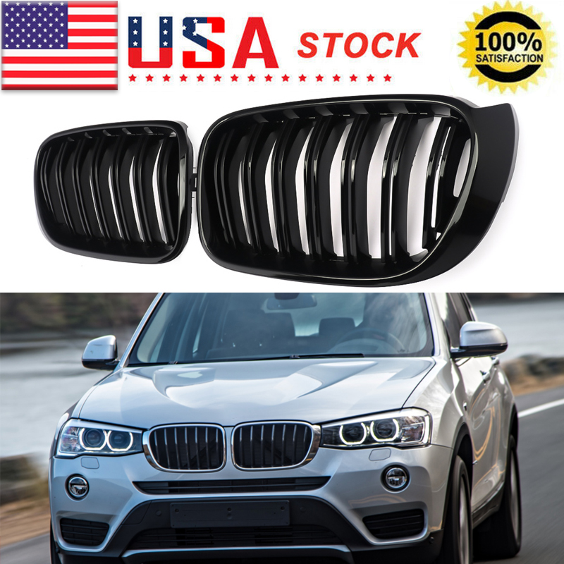 1 paire de Grilles de rein de pare-chocs avant, Grille de course Compatible avec BMW X3 X4 F25 F26 2014 – 2017, Grille de Sport à Double ligne, noir brillant