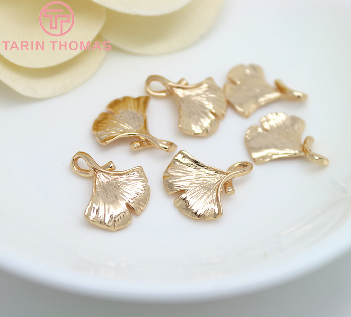 (672) 6 pièces de breloques en forme de feuilles de Ginkgo en laiton plaqué or 24 carats, 13x16MM, accessoires de bijoux DIY de haute qualité