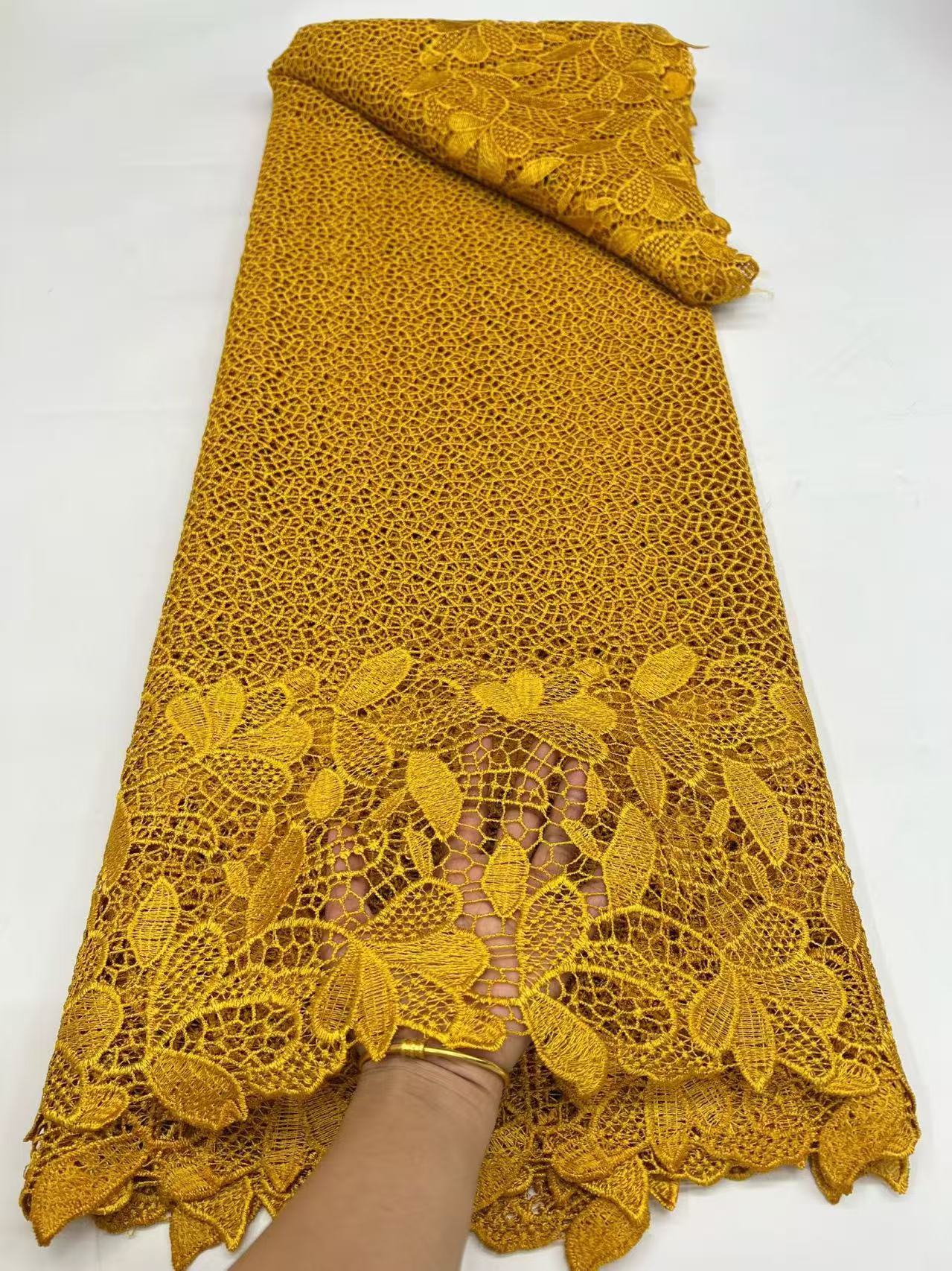 Kain Guipure Cord Lace Nigeria dengan Payet Berkualitas Tinggi, Bordir Sutra Susu Afrika untuk Proyek Jahit Wanita