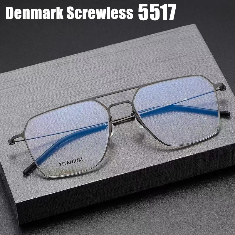 New Denmark Brand Titanium Ultralight Glasses Frame Men Women Pilot Double-Beam Eyewear Screwless Square Eyeglasses Frames 5517