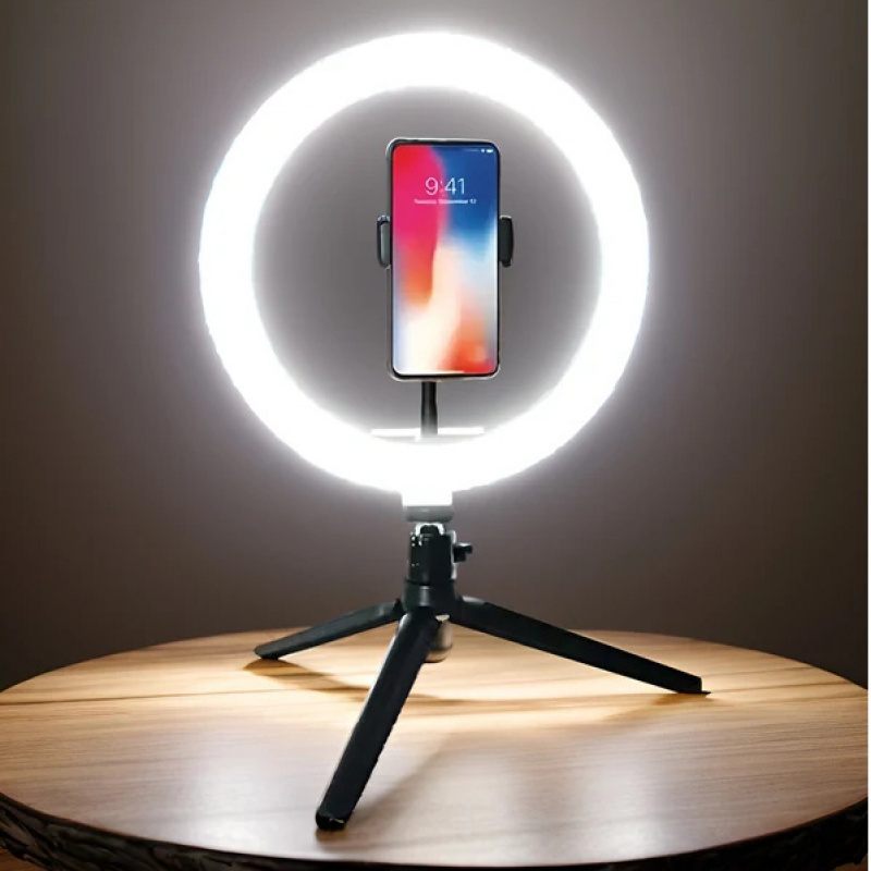 26cm LED撮影ライトリング（三脚スタンド付き）– 10インチ調光可能な写真撮影＆ライブストリーミングライトキット（自撮り＆動画用）