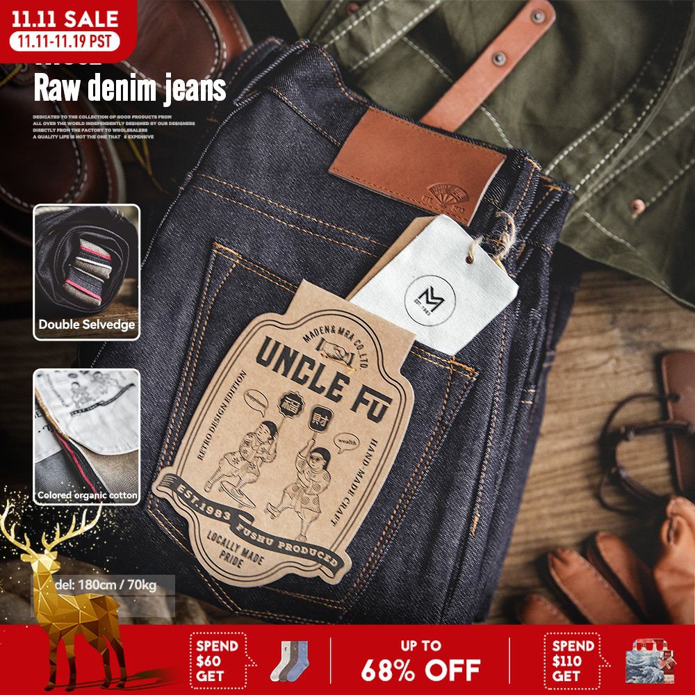 Maden Retro 11,6 oz lisière jean en denim brut conique coupe régulière jean en coton avec fermeture éclair mouche pantalon pour hommes polyvalent de haute qualité