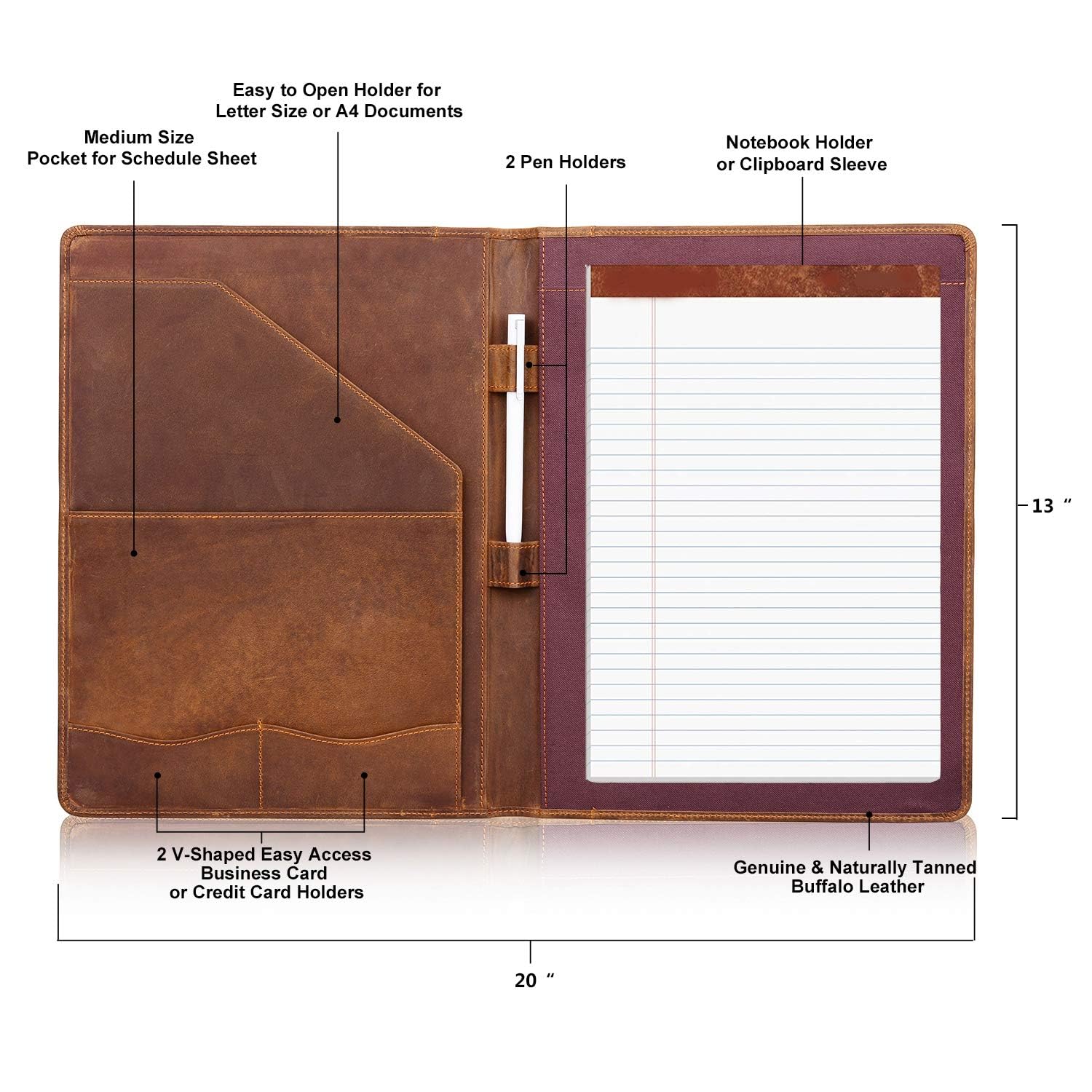 Vintage Genuine Leather Multi-Function Organizer A4 Legal Clipboard Folder 10.5 Case 33.5X 25.4X3Cm