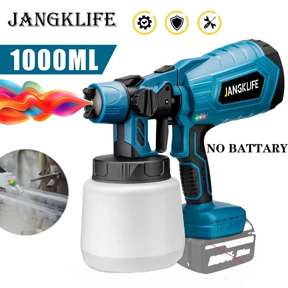 コードレス電気ハイパワースプレーガン,1000ml,hvlpペイントスプレー,自動車家具,スチールコーティング,マキタ18vバッテリー用エアブラシ