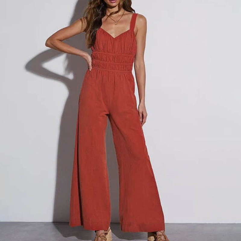 Tute Donna One Piece Scollo a V Salopette senza maniche Pantaloni lunghi Pagliaccetti in vita elastica Y2k Streetwear Sling Jumpsuit 2025