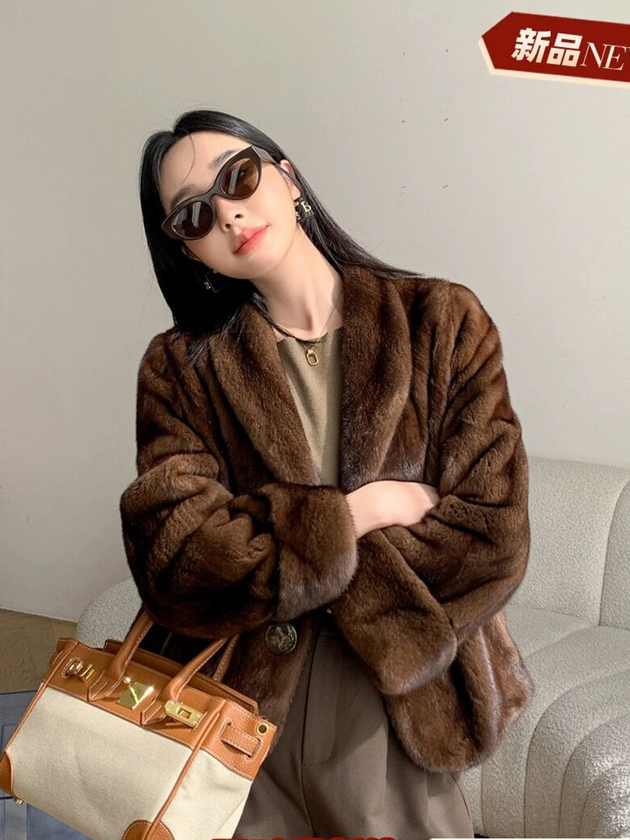HDHOHR 2025 nuevo 100% abrigo de piel de visón auténtica moda mujer esencial chaquetas de piel de visón Natural cálido corto Royel azul abrigo de invierno