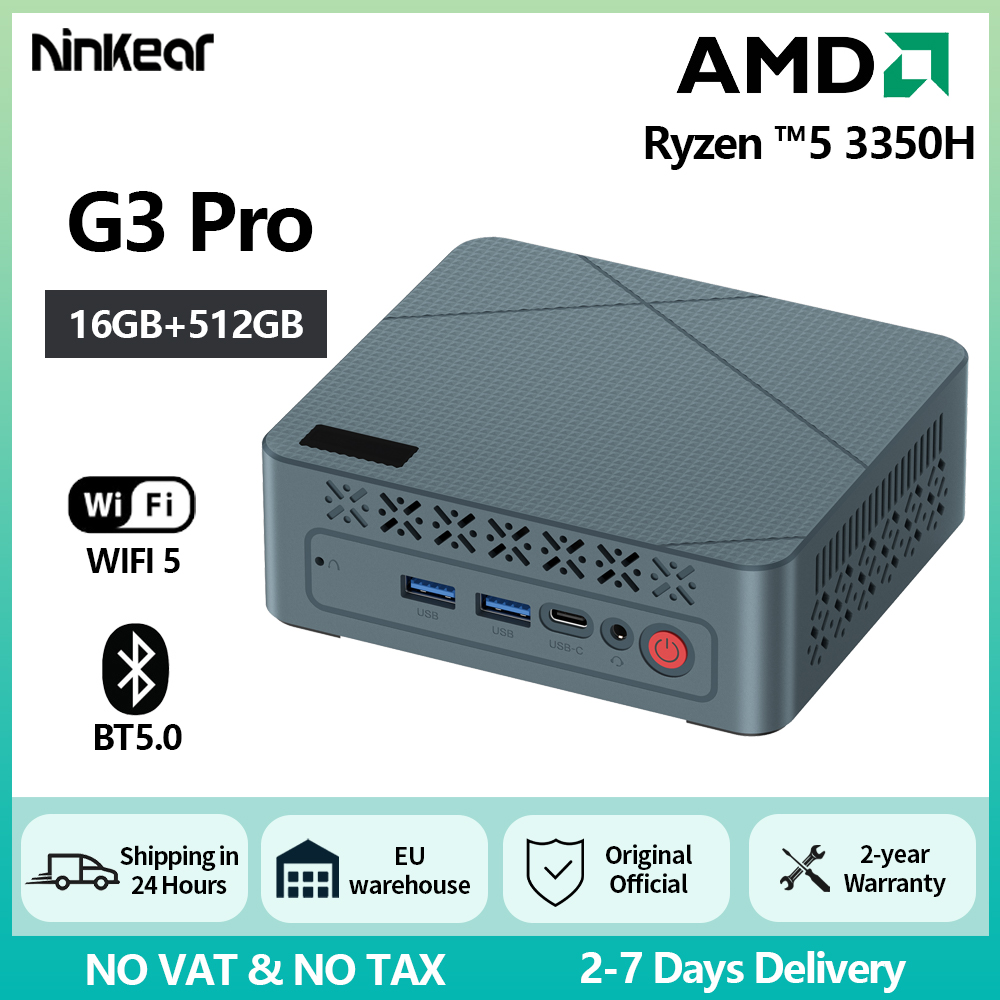 Ninkear G3 Pro Mini PC AMD Ryzen5 3550H Windows11 Mini Computers 16GB DDR4 RAM 512GB SSD Vega 8 Grafische Triple 4K 60Hz Schermen
