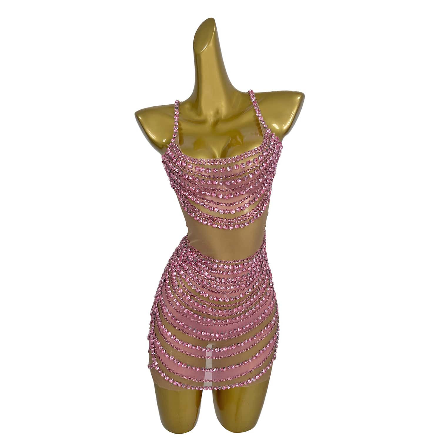 Vestido sexy com strass para mulher, vestido luxuoso, rosa, sem mangas, vestido de baile, comemoração de aniversário, roupa do palco do cantor, Fanwan