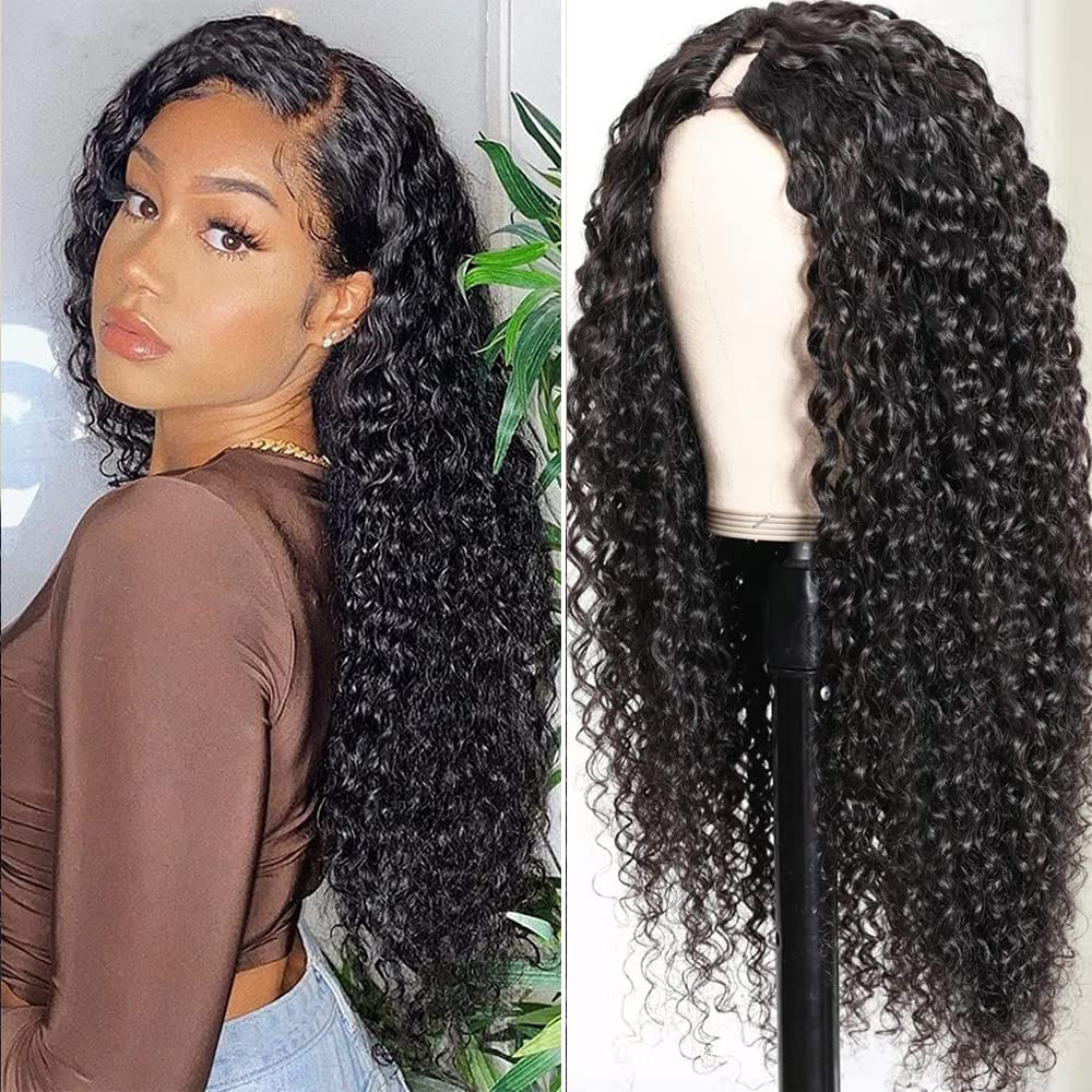 Parrucche in Capelli Umani Ricci Afro a V, Adatte alle Principianti, per Donne, Peruviane, Realizzate a Macchina, Densità 180%, Colore Naturale