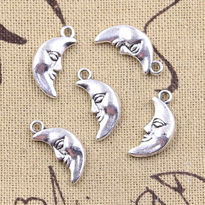 15 pièces breloques lune visage 19x9mm Bronze Antique argent couleur pendentifs fabrication de bricolage à la main tibétain recherche bijoux