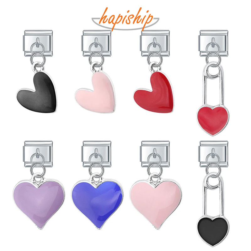 Hapiship Fashion Sweet Colour Heart Love Paper Clip Charm Links Fit 9mm Stainless Steel Bracelet Making Jewelry Wholesale DJ424
