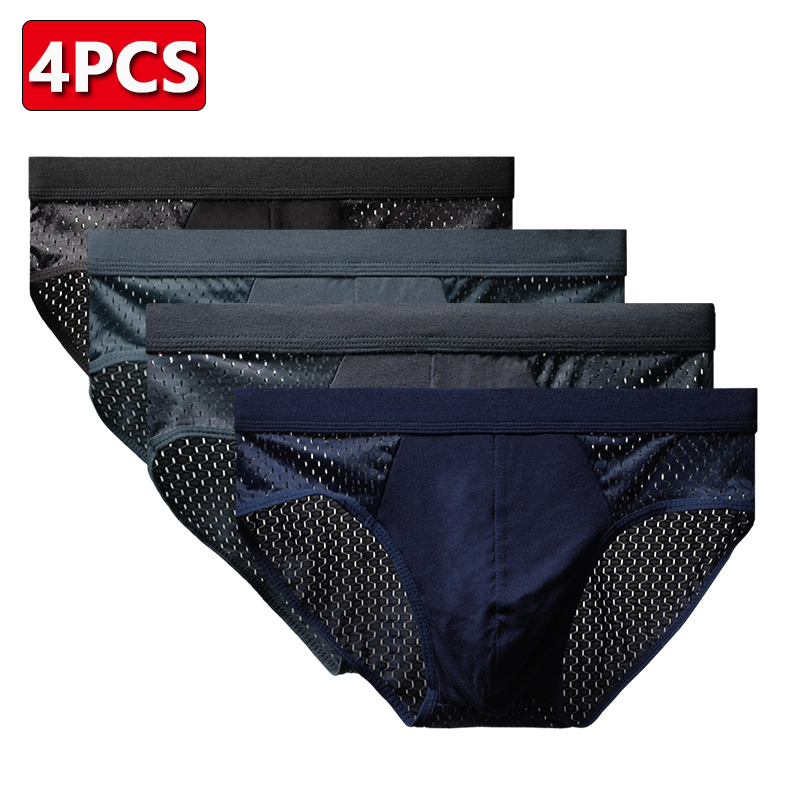 Roupa interior masculina fina respirável triângulo calcinha para cuecas de seda gelo malha sexy calças de canto quadrado para shorts masculinos