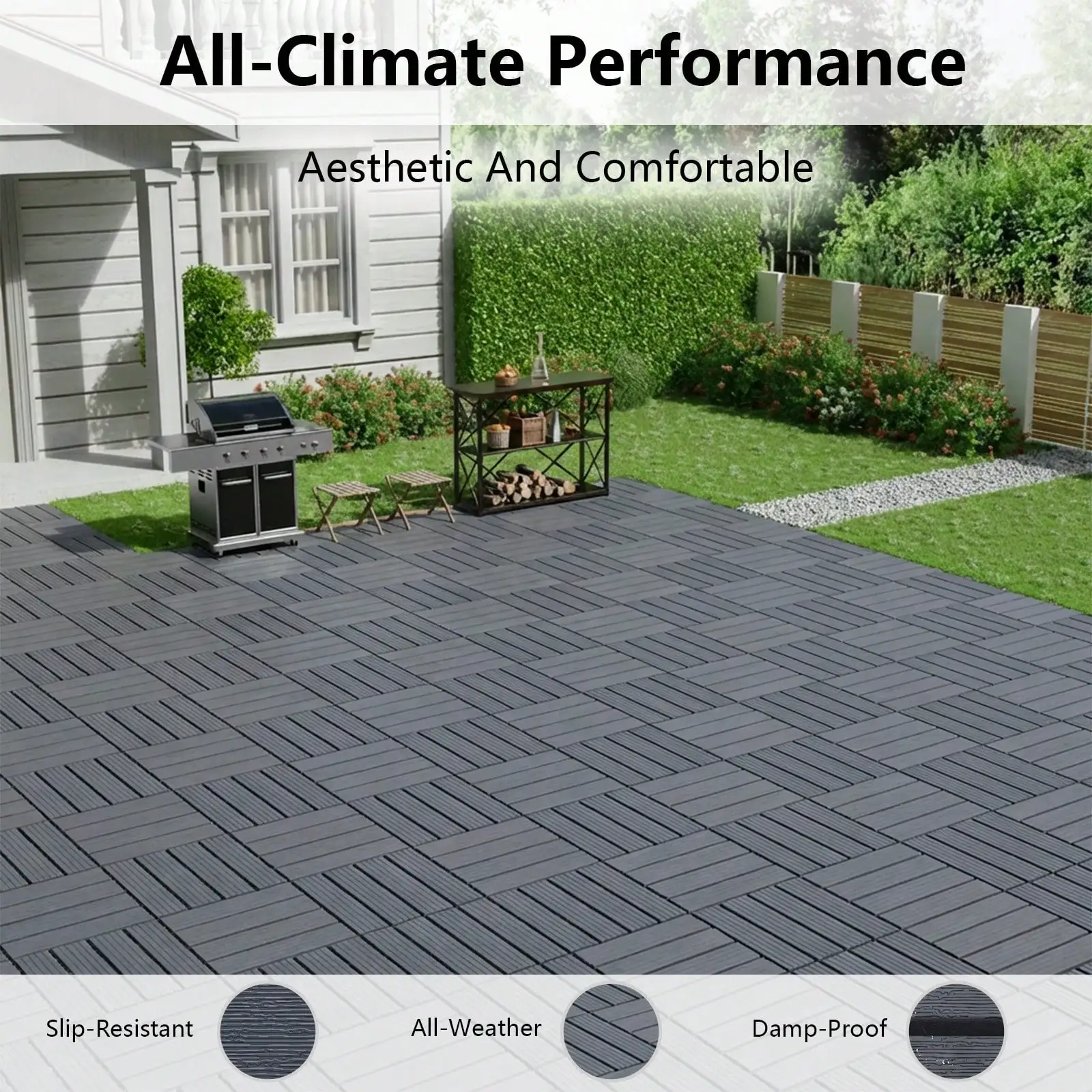 Plastic Interlocking Deck Tiles,44 Pcs 12"X12"Waterproof Outdoor Floor All Weather Use,Patio Floor Decking Tiles For Balcony Dec