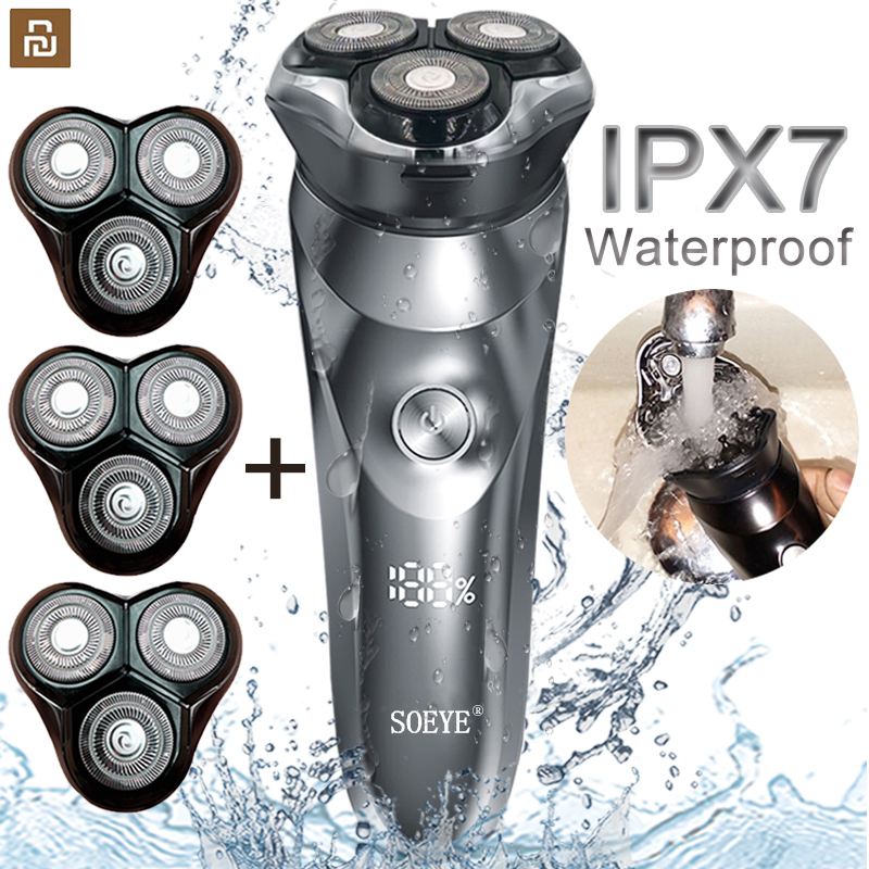 Afeitadora eléctrica para hombres, Afeitadora inteligente para barba timmer IPX7, resistente al agua, máquina de afeitar en seco y húmedo, afeitadora para hombres