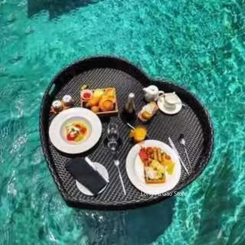 Bali plateau en rotin piscine plateau flottant en rotin petit déjeuner thé de l'après-midi assiette à dîner hôtel panier en rotin