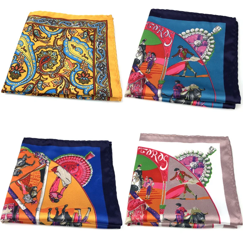 Terno masculino toalha de bolso 23*23cm lenços impressos pequeno lenço retro britânico coreano vestido bolso quadrado acessório