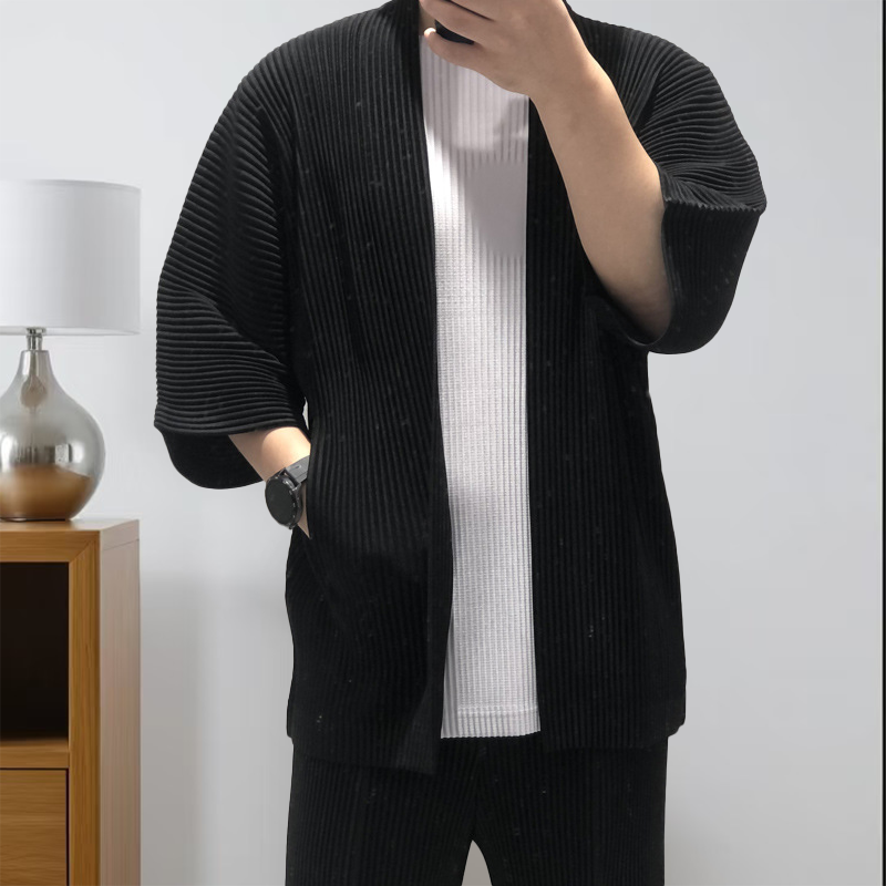Giacca a pieghe Miyake Cardigan da uomo giapponese 2025 Primavera ed estate Nuova giacca da uomo ampia a pieghe da uomo di grandi dimensioni Centinaia di top larghi