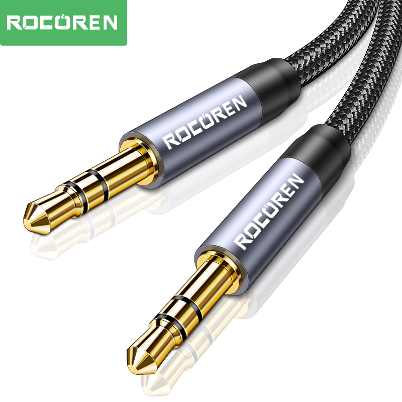 Rocoren kabel Audio Jack 3.5mm, kabel Aux Audio pria KE pria 3.5mm untuk ponsel Headphone Mobil MP3 Speaker komputer kabel Aux 5 M