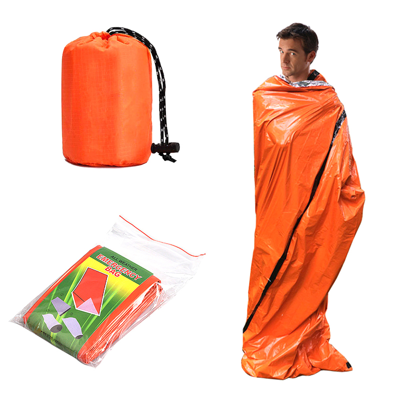 Saco de dormir portátil impermeable para supervivencia de emergencia, equipo de acampada Edc para exteriores, saco térmico, botiquín de rescate de primeros auxilios, manta Mylar